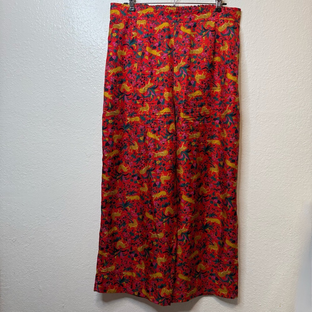 J. Crew Collection Silk Wide Leg Pants Jungle Cat Floral Size 12 Large